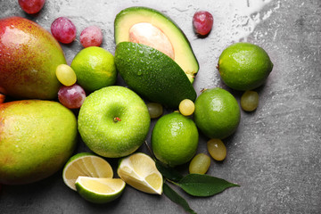 Fruits on grey background