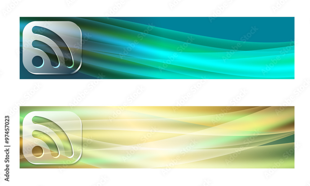 Poster set of two banners with waves and transparent feed icon