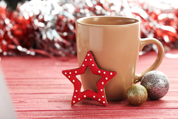 Christmas cookies on a red wooden table