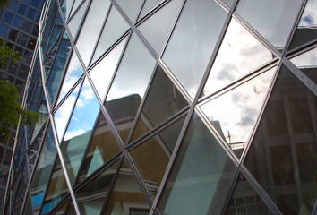 LONDON UK - SEPTEMBER 19, 2015 - Modern English architecture, Glass building texture and...