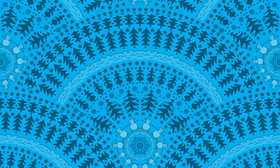 Vector seamless pattern with fish scale layout. Christmas and new year patterns, consisting of trees, stars, snowflakes, snowmen, snow drifts.