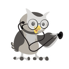 Cartoon owl in the glasses with phonendoscope. Owl doctor