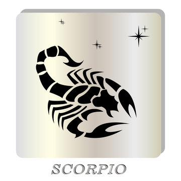 black silhouette of  Scorpio are on pearl background.