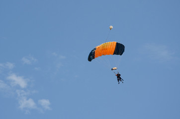 Orange and black parachute