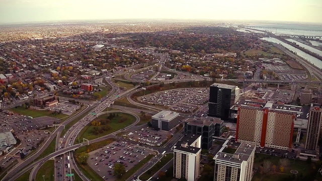 Aerial Footage of Montreal and Longueuil City, Quebec, Canada