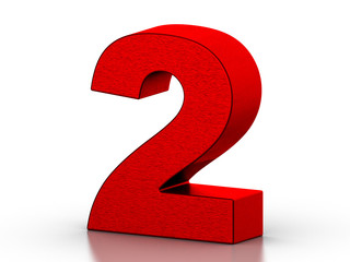 Red number 2 on white reflective background