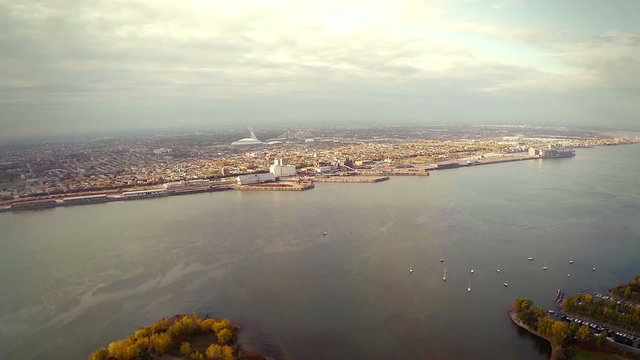 Aerial Footage of Montreal and Longueuil City, Quebec, Canada