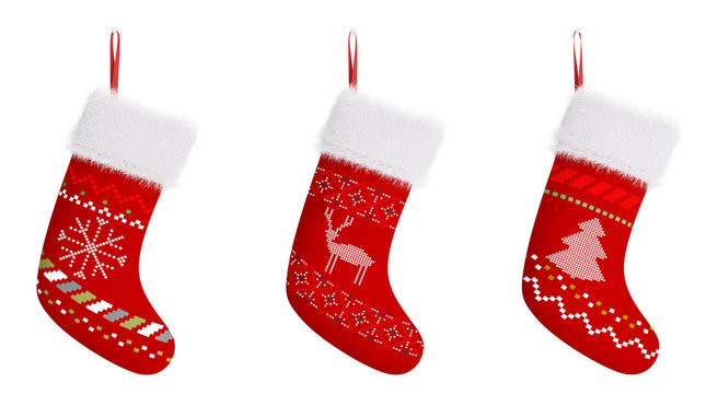 Red christmas stockings isolated 3d rendering