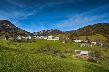 Mountain Village on a Sunny Autumn day