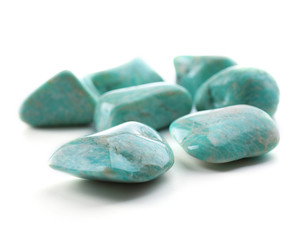 Pile of amazonites isolated on white background