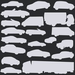 Collection silhouette of car on a black background