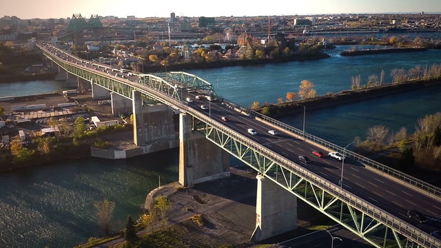 Aerial Footage of Montreal Jacques-Cartier Bridge