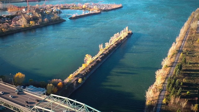 Aerial Footage of Montreal Jacques-Cartier Bridge