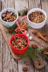 Plum crumble on a wooden Board.. New year and Christmas biscuits.selective focus.