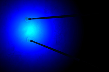 magic blue light near few alpine canes, power outage, unknown science