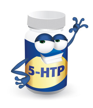 Cool 5-HTP. A cute and funny food supplement, 5-Hydroxytryptophan cartoon character illustration