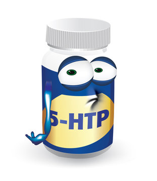Sad 5-HTP cartoon, a depressed, disappointed character, standing on a white background. 