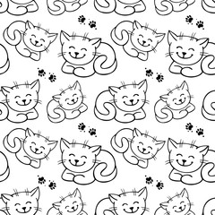 Seamless pattern with outline cats