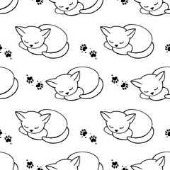 Seamless pattern with outline cats