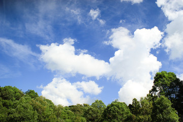 White fluffy clouds in blue sky