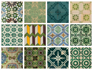 Collage of green pattern tiles in Portugal