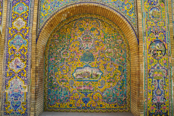 Beautiful ceramic tile wall of Golestan Palace, Iran.