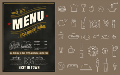 Restaurant Fast Foods menu on chalkboard vector format eps10