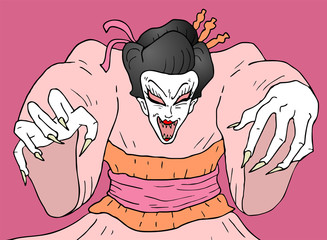 Naklejka premium demon geisha illustration