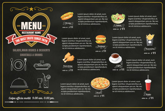 Restaurant Fast Foods menu on chalkboard vector format eps10