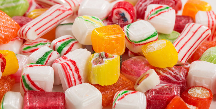 Assorted mix of colorful, hard, old time Christmas candy