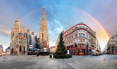 Acrylic prints Vienna Panorama od Vienna square with rainbow - Stephens cathedral, nob