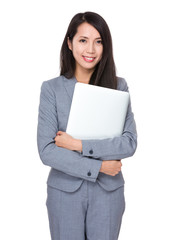 Young Businesswoman hold with laptop computer