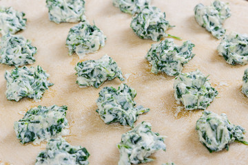 Cooking ravioli with spinach and ricotta