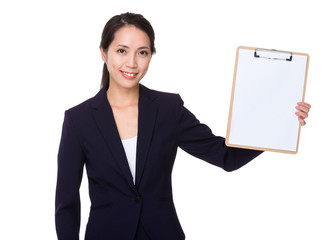 Asian Businesswoman showing with clipboard