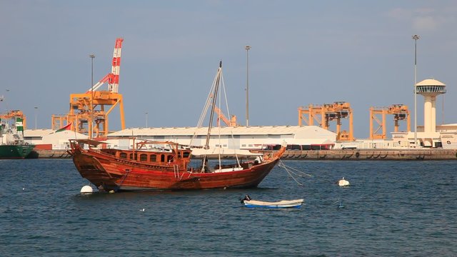 Traditional wooden dhow in the port of Muscat, Sultanate of Oman, Middle East