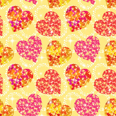 Seamless Pattern, Hearts with Butterflies