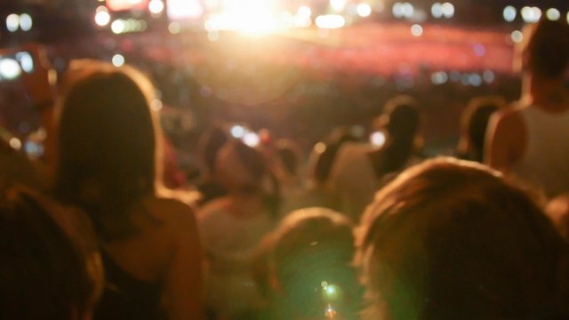 Handheld shot of a crowd making party at a rock concert