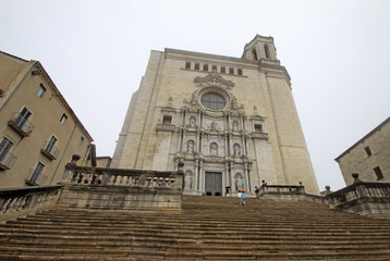 Fototapeta na wymiar GIRONA, SPAIN - AUGUST 30, 2012: The Cathedral of Saint Mary of Girona