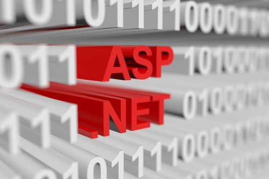 ASP.NET presented in the form of a binary code with blurred background