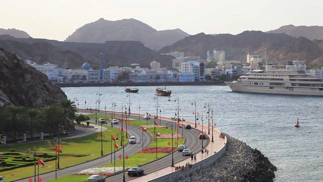 Traffic at the corniche in Muscat, Sultanate of Oman 