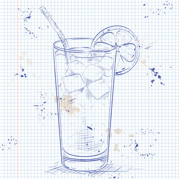 Cocktail Long Island Iced Tea on a notebook page