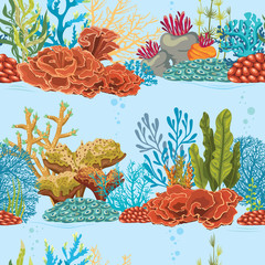Fototapeta premium Underwater seamless pattern with coral reef.