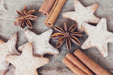 Christmas homemade cookies with spices and coffee