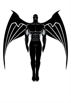 Flying winged man. Winged Human silhouette.