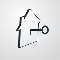 Icono plano casa con llave sobre fondo degradado