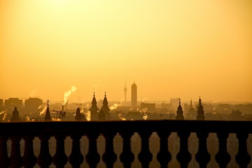 Rising sun over the city of Budapest