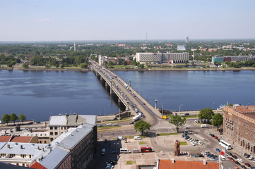 Riga. The top view on Ratushnuyu Square, Dvina and stone bridge