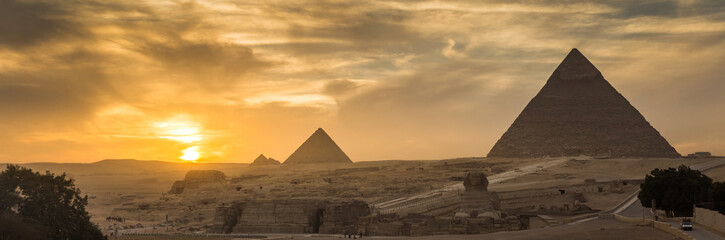 Egypt. Cairo - Giza. General view of pyramids from the Giza Plat - obrazy, fototapety, plakaty