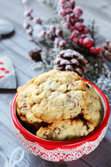 homemade Christmas cookies with dried cranberries and white choc