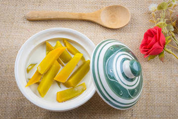 Thai style dessert, hot pumpkin in coconut milk